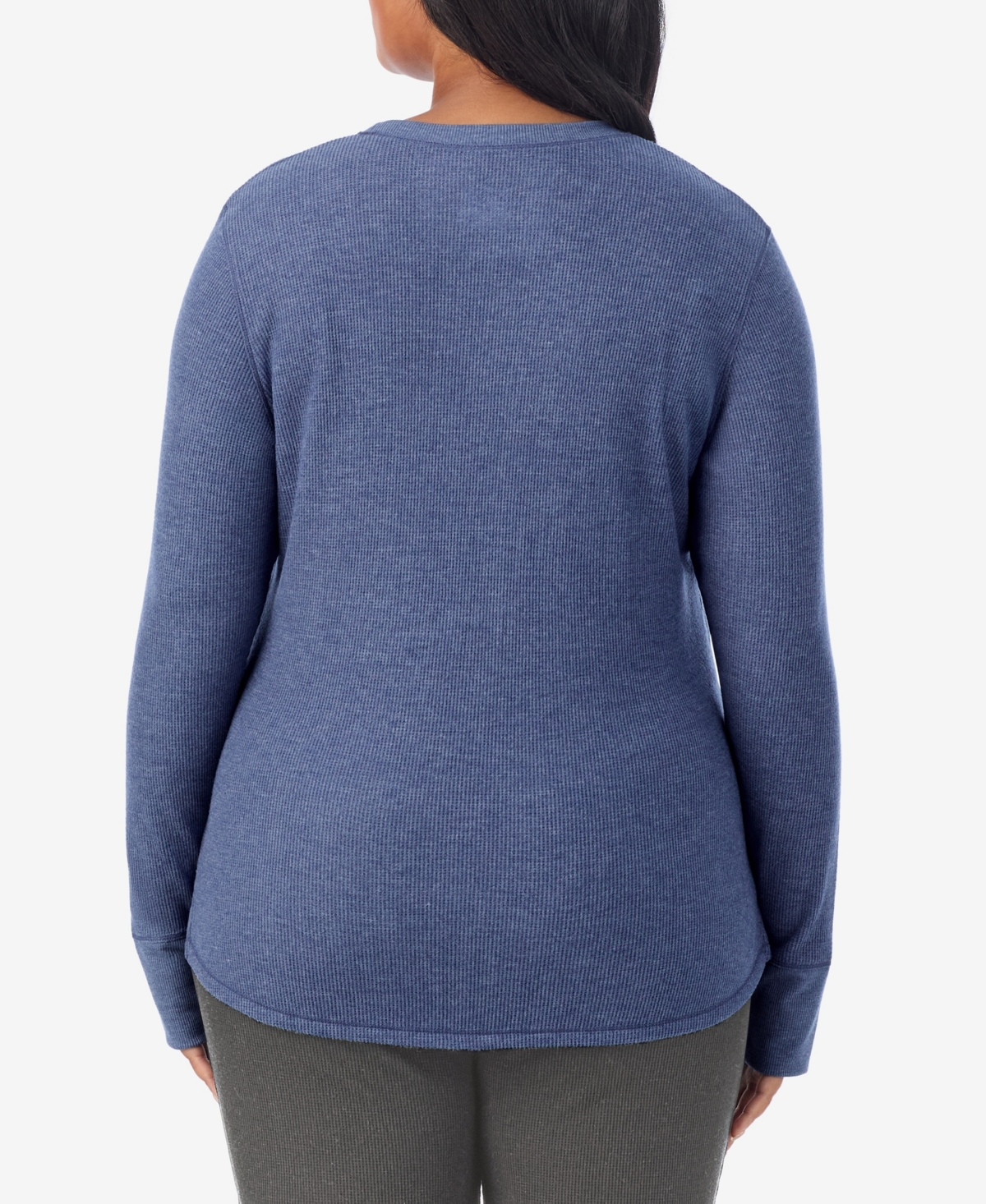 Cuddl Duds Plus Size Cozy Stretch Thermal Crew Neck Top In Blue