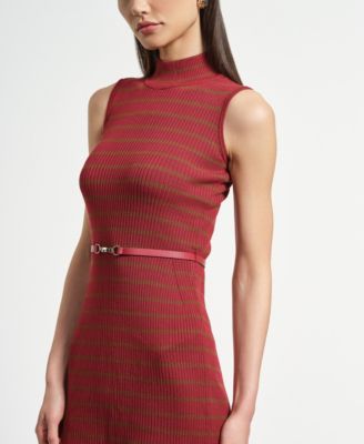 Women's Sleeveless Belted Midi Sweater Dress