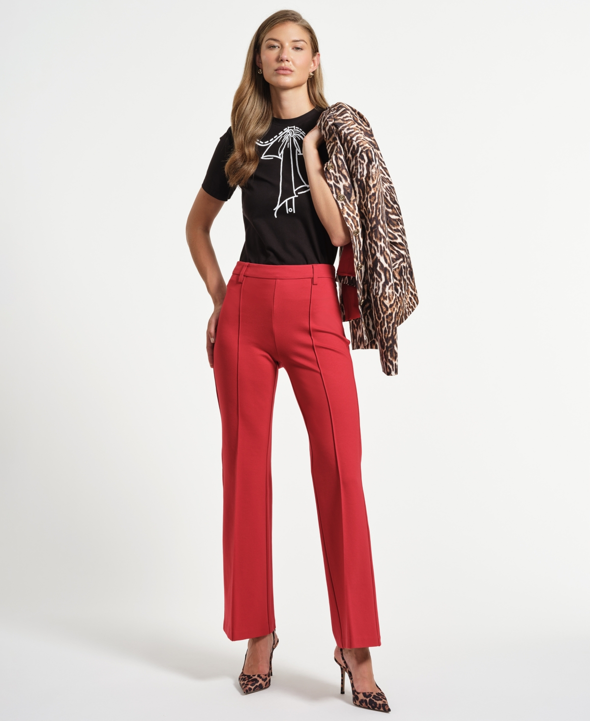 Isaac Mizrahi Women's Ponte Flare Mid Rise Pants In Red