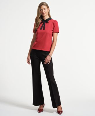 Women's Satin Bow Neck Peter Pan T-Shirt