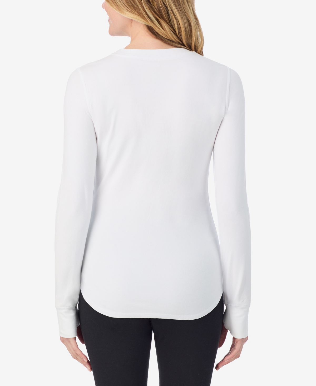 Cuddl Duds Petite Scoop Neck Long Sleeve Top In White