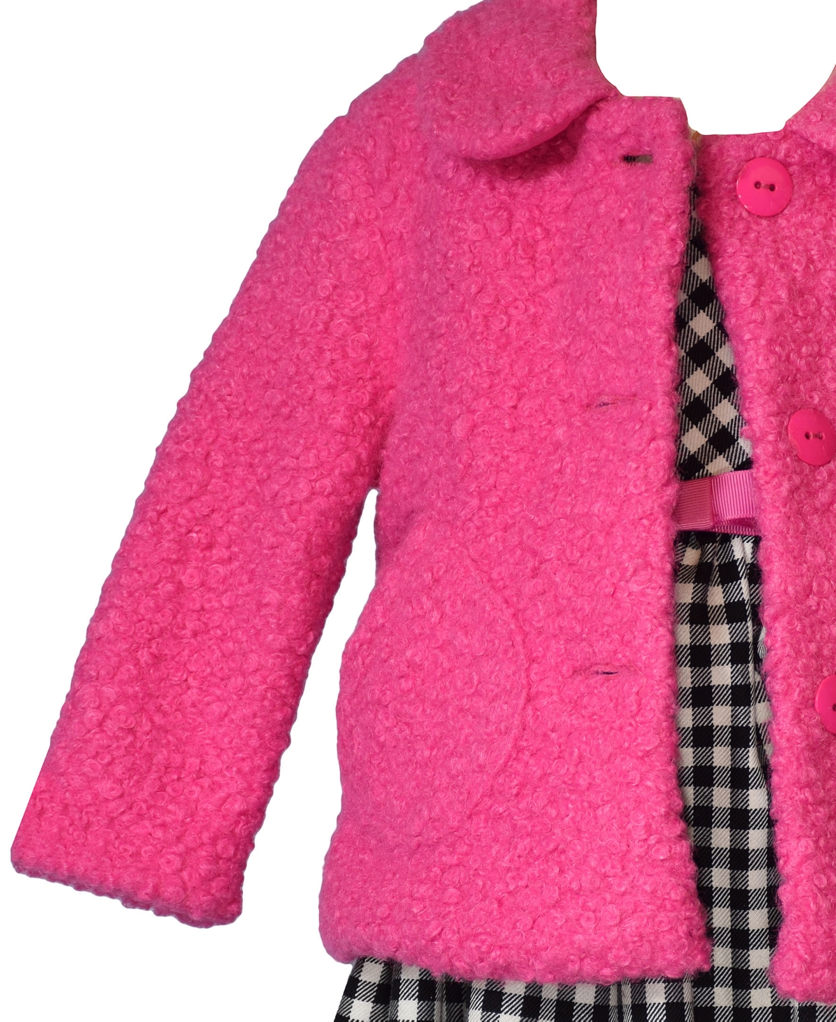 Bonnie Baby Baby Girls 2-piece Collared Car Coat And Woven Plaid Dress Set In Pink