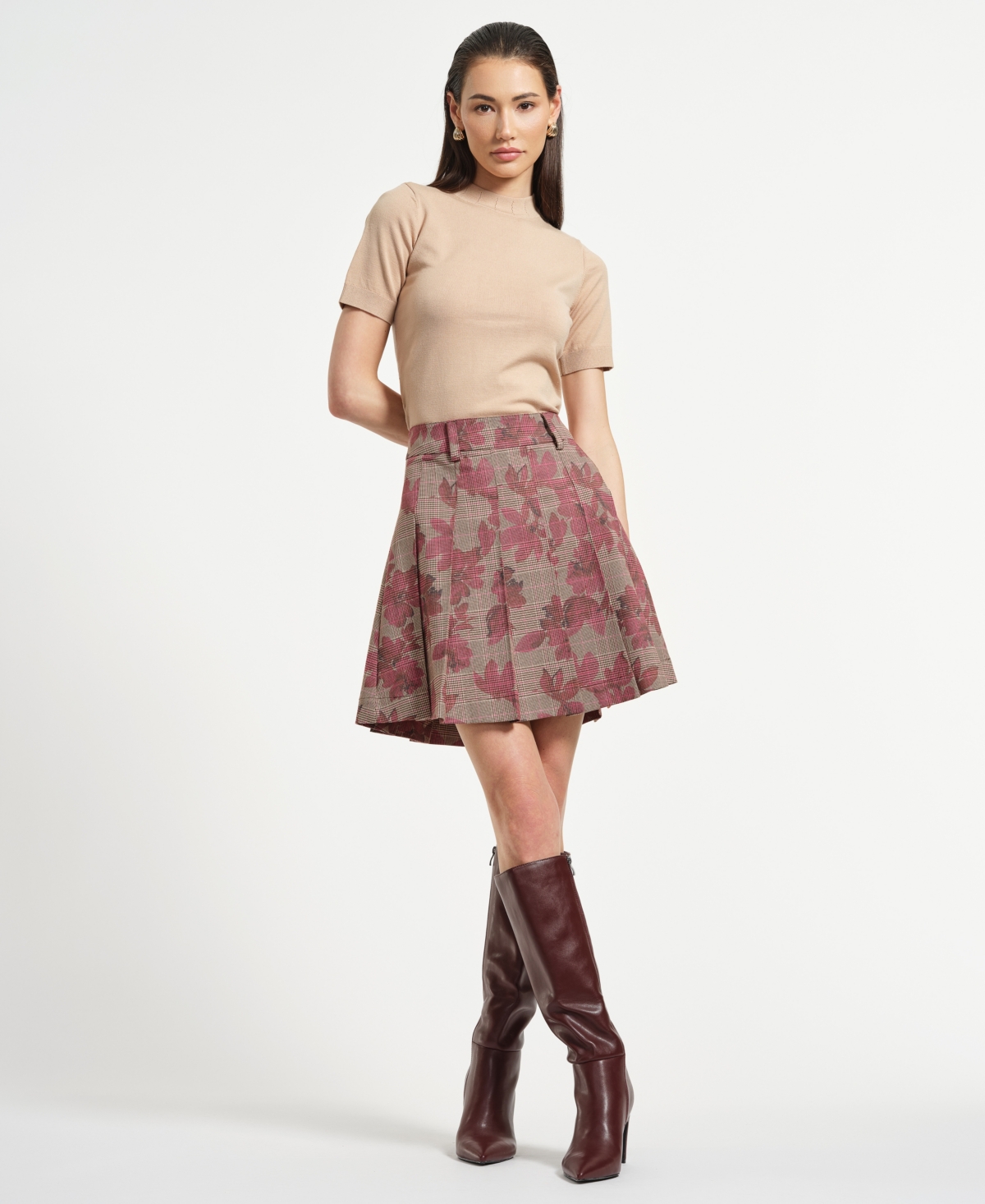Isaac Mizrahi Women's A-line Pleated Plaid Mini Skirt
