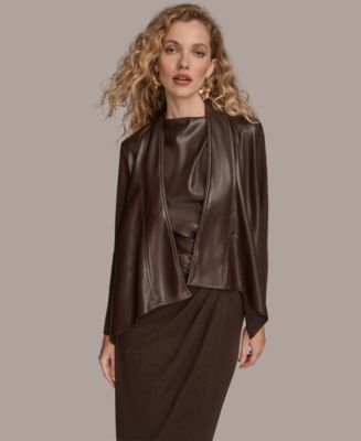 Donna Karan New York Women's Open Front Faux Leather Jacket - Macy's
