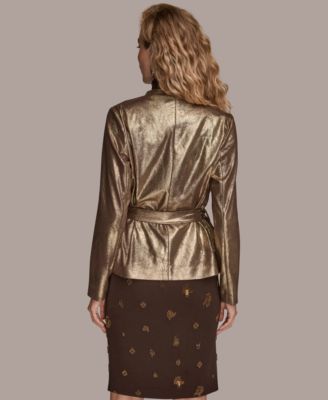 Women's Self Tie Belt Metallic Belted Jacket