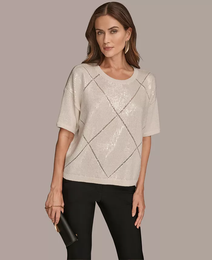Women's Short Sleeve Sequin Sweater - thumbnail 6