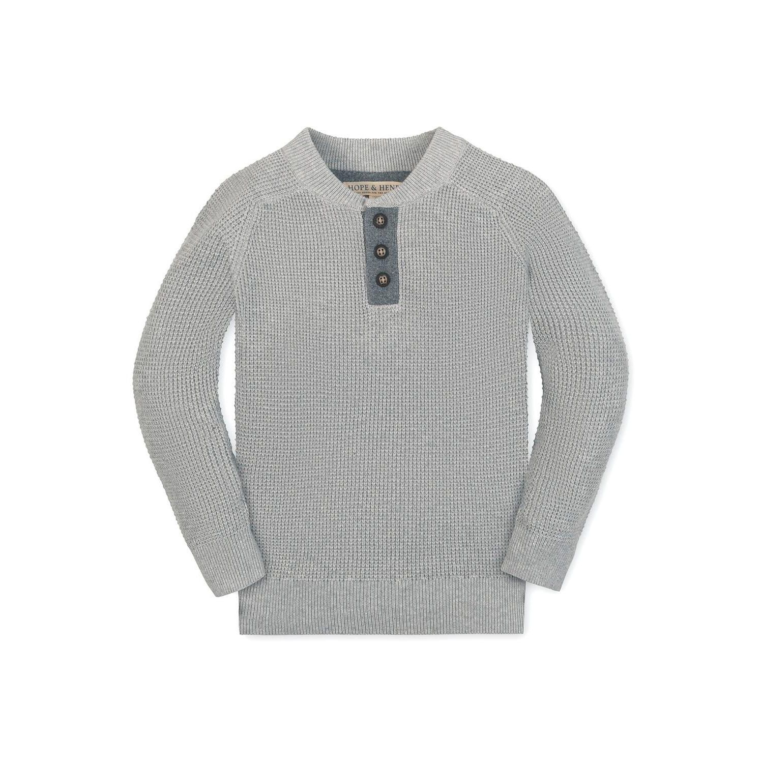 Hope and Henry Little and Big Boys' Organic Long Sleeve Henley Pullover Sweater with Elbow Patches
