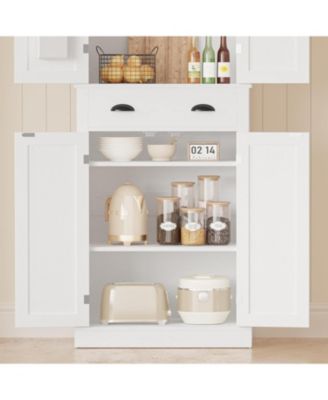 Kitchen Pantry with Barn Doors, Drawer, 4 Adjustable Shelves, White