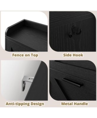 Shoe Storage Cabinet with 4 Flip Drawers, Metal Legs, Black