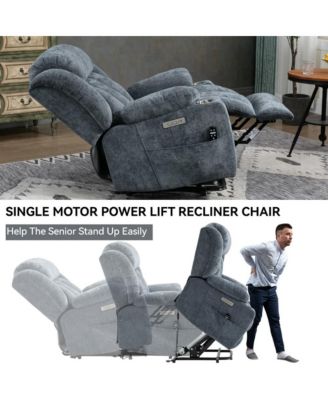 Power Lift Recliner with Heat & Massage, Electric Chenille Chair with USB Port, Cup Holders & Heavy-Duty 350 LBS Support-Maison Boucle