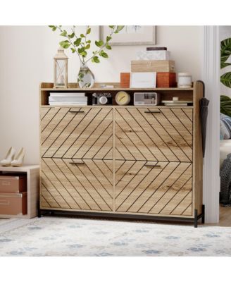 4 Door Shoe Rack, Freestanding Modern Shoe Storage Cabinet, for Living Room, Entryway