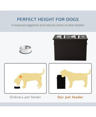 Dark Brown Raised Pet Feeding Storage Station with 2 Stainless Steel Bowls for Large Dogs