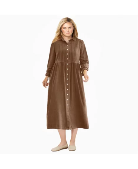 Women's Within Button Front Corduroy Dress - Toffee