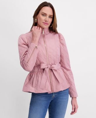 Women's Quilted Puff Sleeved Belted Jacket
