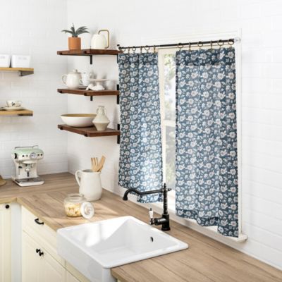 Marist Floral Semi-Sheer Rod Pocket Kitchen Curtain Tier Pair