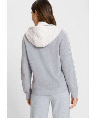 Women's Zip Front Mixed Media Hooded Jacket