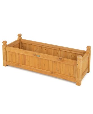 Patio Wooden Raised Garden Bed Rectangular Garden Planter w/ Drainage System
