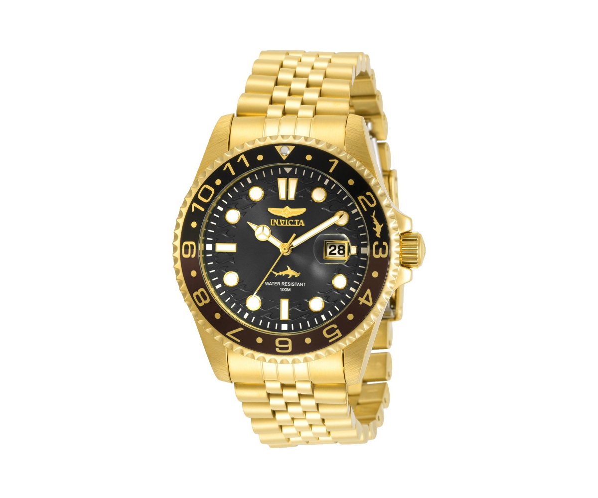 Invicta Men's 30622 Pro Diver Quartz 3 Hand Black Dial Watch - Gold