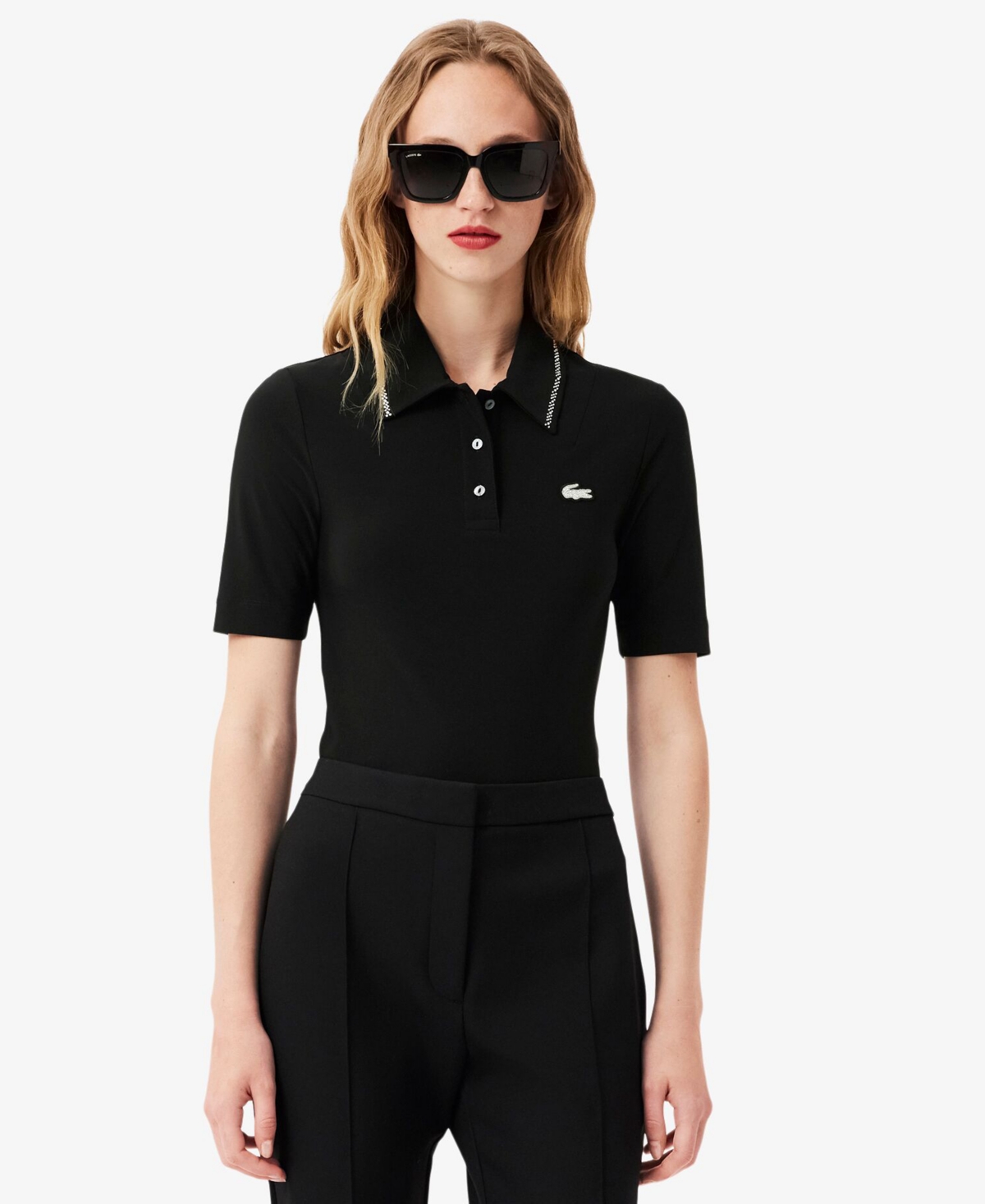 Lacoste Usa Women's Slim Fit Polo Shirt In Black