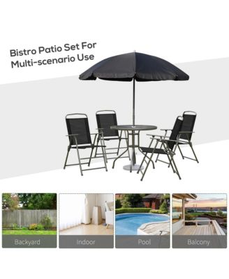 6 Piece Patio Dining Set with Garden Umbrella, 4 Folding Chairs,