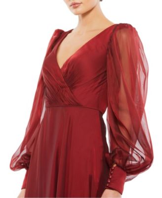 Women's Sheer Blouson Sleeve Surplice Gown