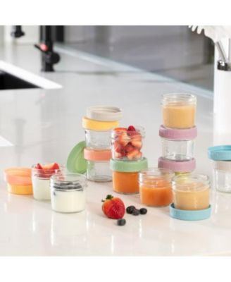 Baby Feeding Set, Silicone Baby Fruit Feeders, Baby Bibs & 12-Piece Glass Baby Food Storage Containers w/ Lids. Baby Must-Have, BPA-Free Easy to Clean