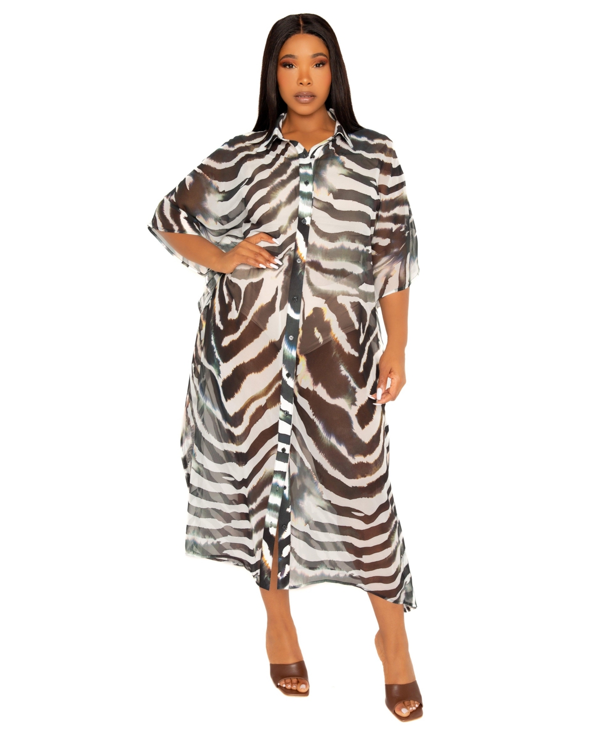 Buxom Couture Plus Print Shirtdress Cover Up