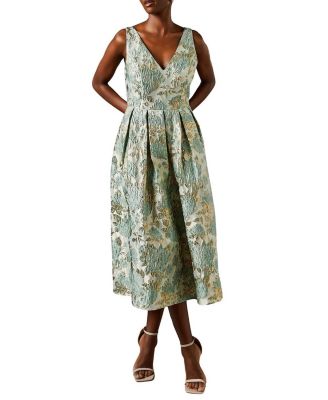 Women's V-Neck Jacquard Midi Dress