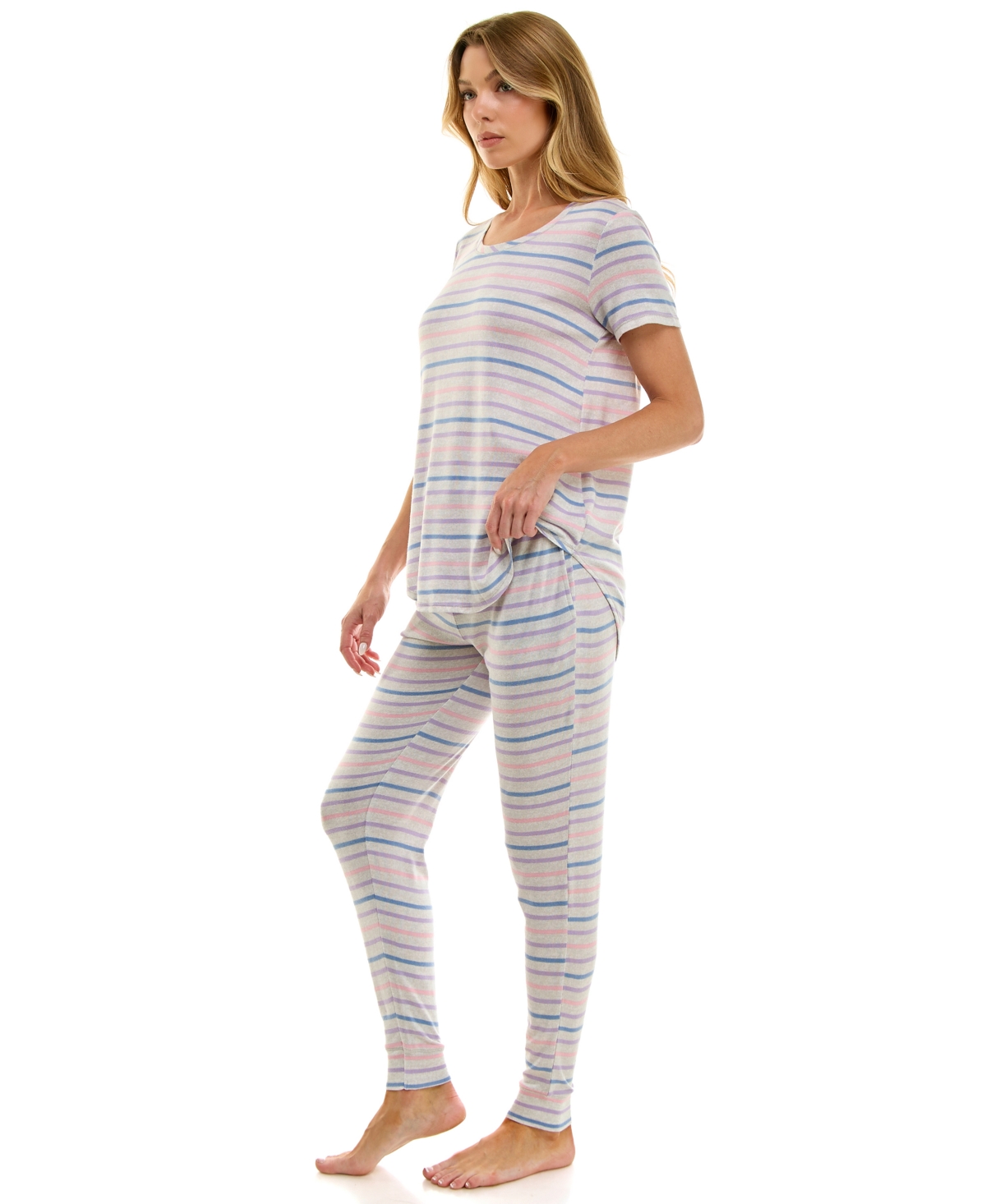 Roudelain Scoop Neck T-shirt & Jogger Pants Pajama Set In Multi