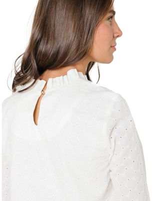 Women's Organic Ruffle Neck Eyelet Top