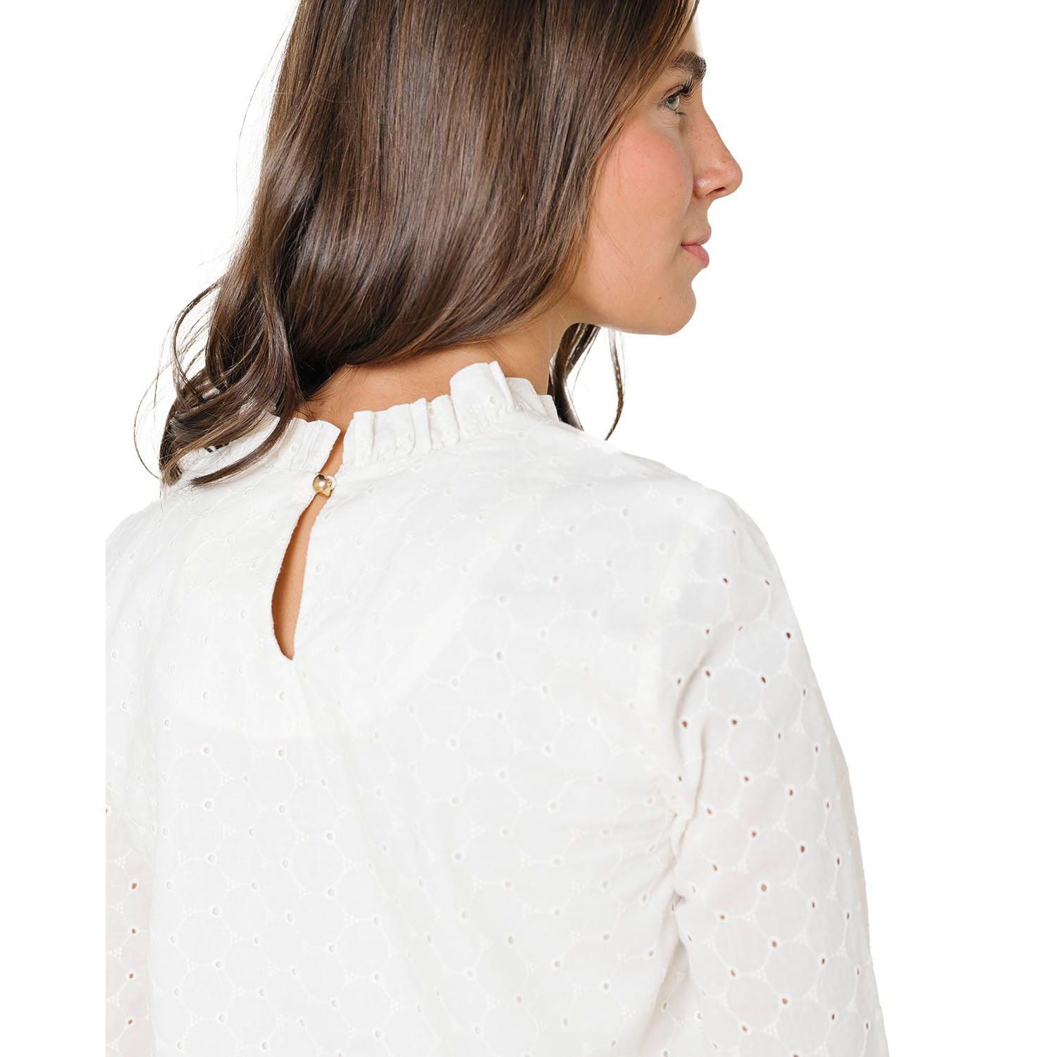 Women's Hope and Henry Organic Ruffle Neck Eyelet Top