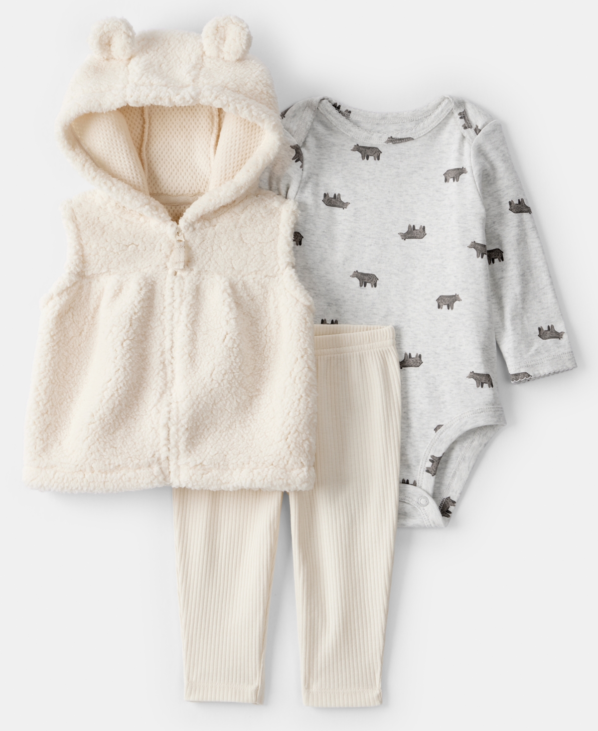 Carter's Baby Girls Zip-up Vest, Bodysuit And Pants, 3-piece Set In Neutral