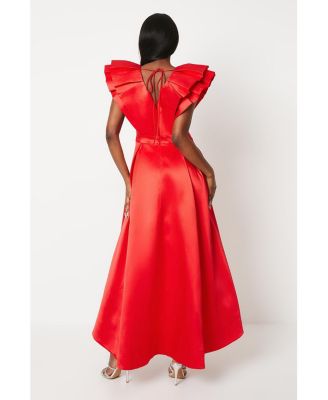 Women's Frill Sleeve V-Neck Midi Dress