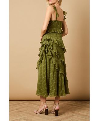 Women's Dobby Ruffle V-Neck Tiered Midi Dress