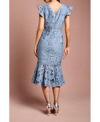 Women's Frill Sleeve Lace Flute Hem Dress