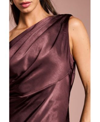 Women's Satin One Shoulder Fishtail Maxi Dress