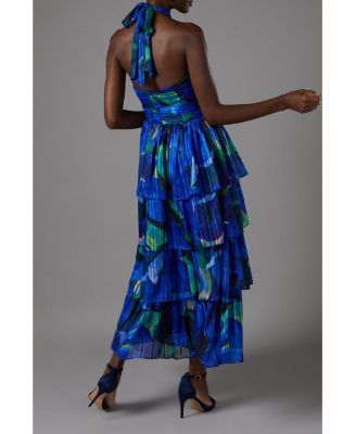 Women's Tiered Halter Tie Neck Maxi Dress