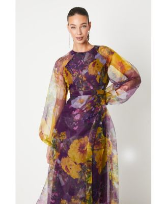 Women's Organza Puff Sleeve Midi Dress