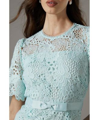 Women's Lace Bow Belt Midi Dress