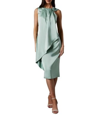 Women's Sleeveless Satin Frill Midi Dress