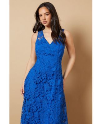 Women's Floral Lace V-Neck Midi Dress