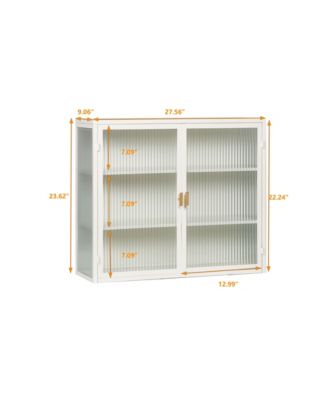 28" Wall Cabinet with Glass Doors and 3-Tier Storage for Living and Dining Areas