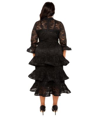 Plus Size Lace Bell Sleeve Tiered Dress