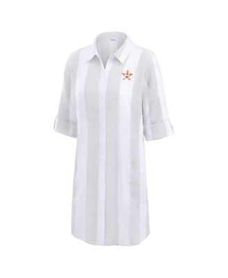 Women's Khaki Houston Astros Rugby Beach Boyfriend Full-Button Top