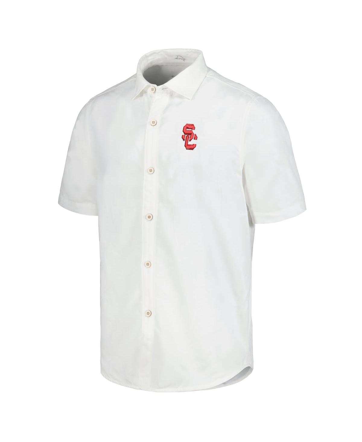 Tommy Bahama Men's White Usc Trojans Coconut Point Palm Vista Islandzone Camp Button-up Shirt In White