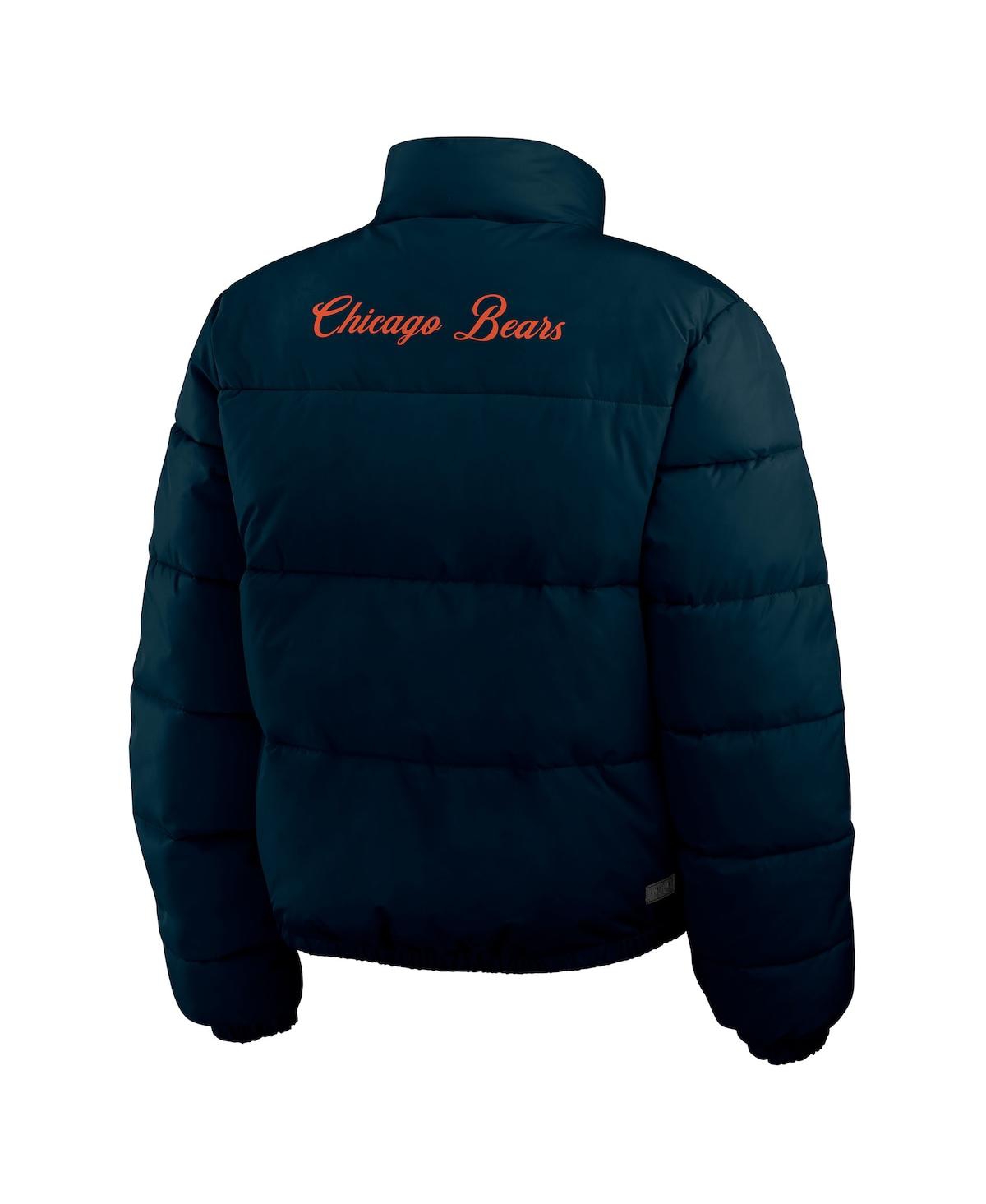 Wear By Erin Andrews Women's Navy/white Chicago Bears Reversible Cropped Full-zip Puffer Jacket In Blue