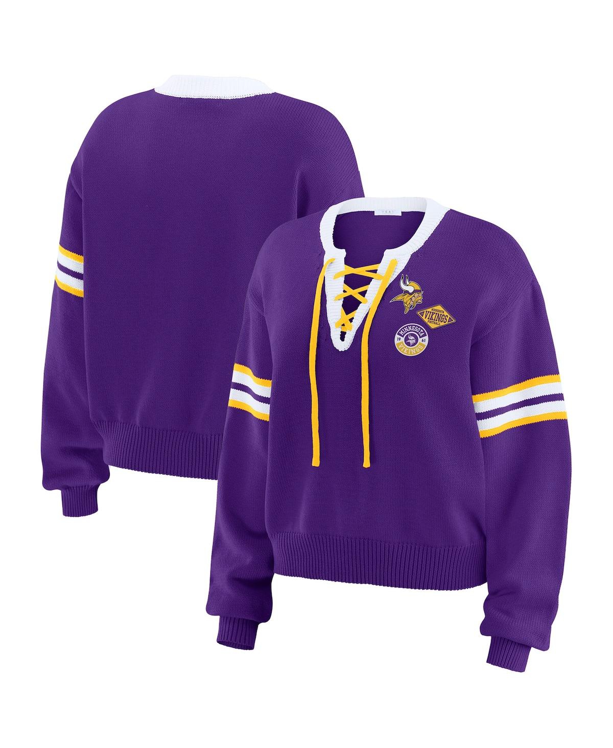 Wear By Erin Andrews Women's Purple Minnesota Vikings Lace-up Sweater In Purple