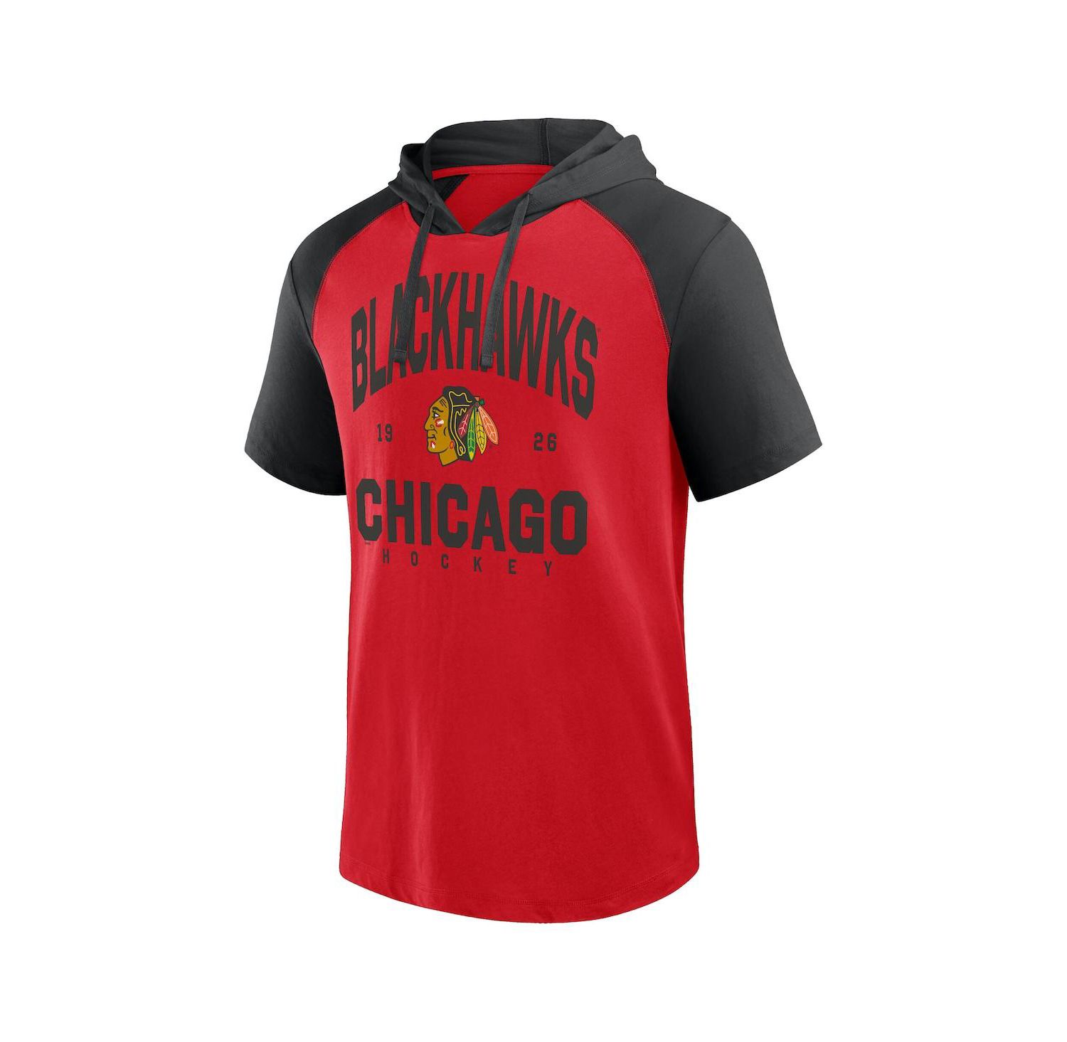 Men's Red/Black Chicago Blackhawks Prime Raglan Short Sleeve Pullover Hoodie