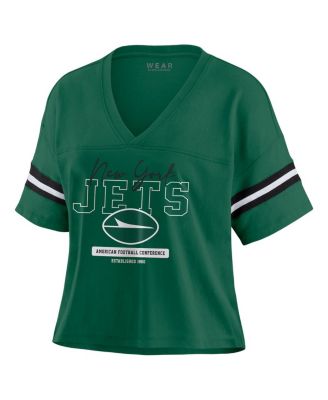 Women's Green New York Jets Color Block Boxy Modest Crop V-Neck T-Shirt