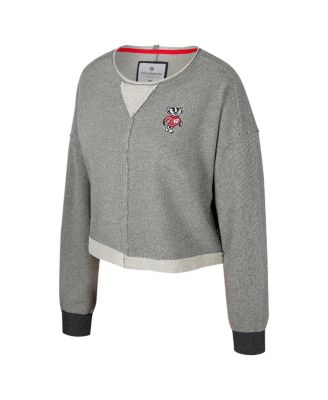 Women's Charcoal Wisconsin Badgers Magnum Scoop Neck Cropped Pullover Sweatshirt